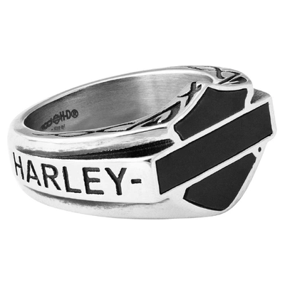 Harley-Davidson Mens Celtic Bar &amp; Shield Enamel Signet Ring - Stainless Steel