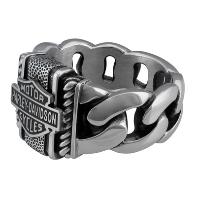 Harley-Davidson Mens Bar &amp; Shield Curb Link Metal Ring - Stainless Steel