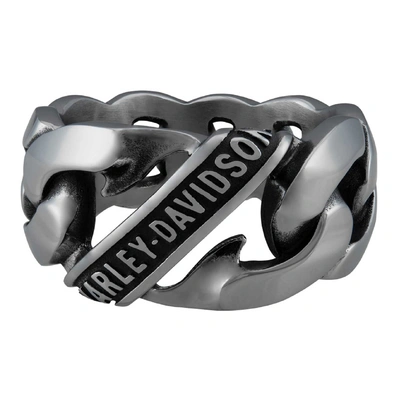 Harley-Davidson Mens Banner Curb Chain Link Steel Band Ring - Stainless Steel
