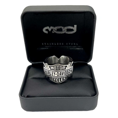 Harley-Davidson Mens Vintage Bar &amp; Shield Striped Ring - Stainless Steel
