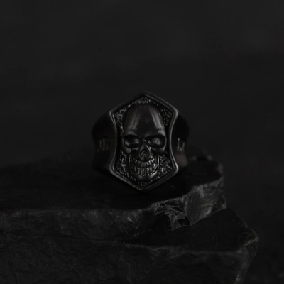 Johnny Reb Skull Shield Ring - Black