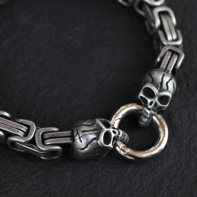 Johnny Reb Skull Chain Bracelet - Gunmetal Grey
