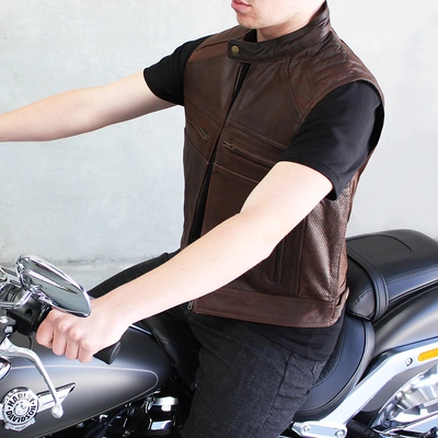 Johnny Reb Mens Botany Vintage Leather Vest - Brown