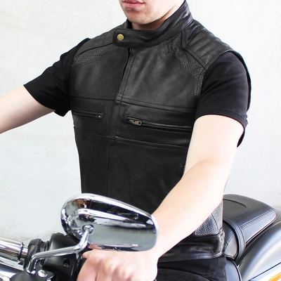 Johnny Reb Mens Botany Vintage Leather Vest - Black