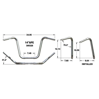 14in. x 1-1/4in. Fat Ape Hanger Handlebar - Chrome