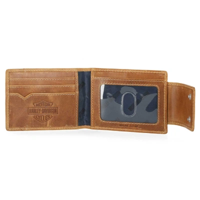 Harley-Davidson Mens Smooth Grain Snap Front Pocket Billfold Wallet - Brown