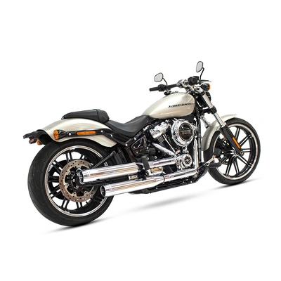 3-1/2in. Slip-On Mufflers - Chrome with Chrome End Caps. Fits Softail Slim, Street Bob, Standard &amp; Low Rider Models 2018-2024 &amp; Breakout &amp; Fat Boy 201