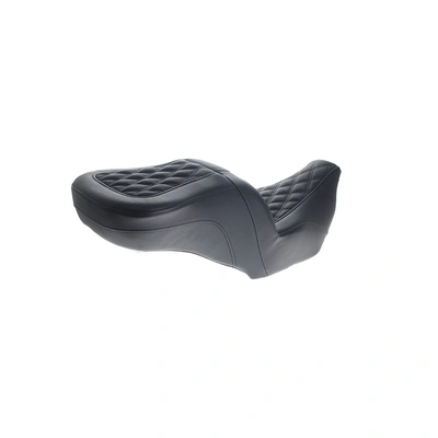 Step-Up LS Dual Seat with Black Double Diamond Lattice Stitch. Fits CVO Touring 2023up, Street Glide &amp; Road Glide 2024up, Touring 2025up