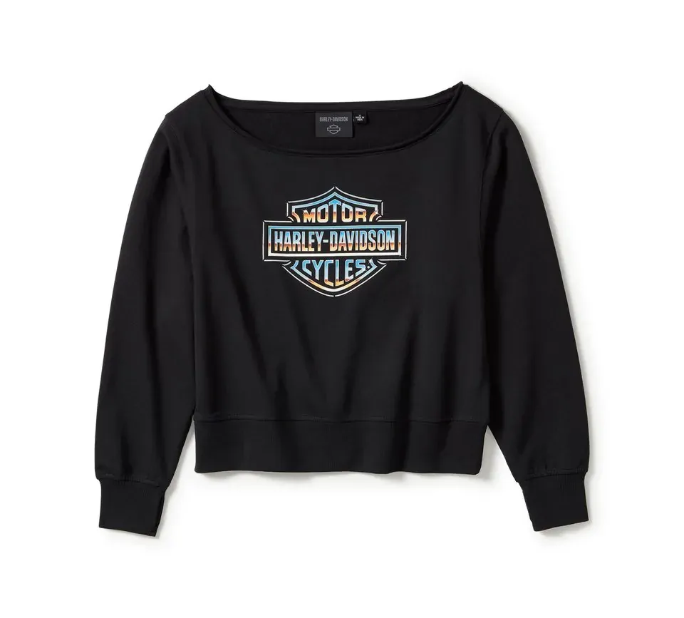 Harley-Davidson Womens Chrome Evo Off The Shoulder Crew - Harley Black