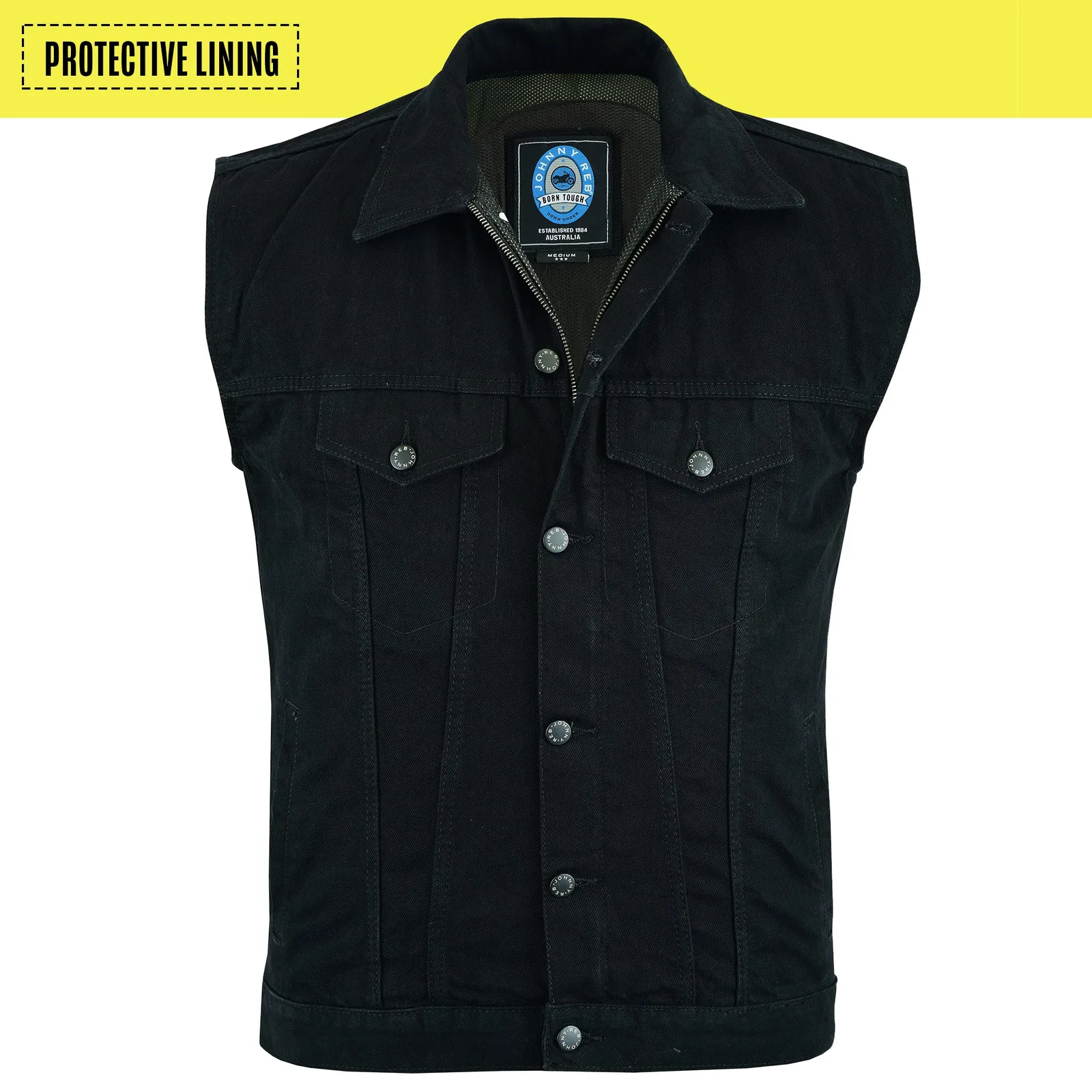 Johnny Reb Mens Glenbrook Protective Denim Vest - Black