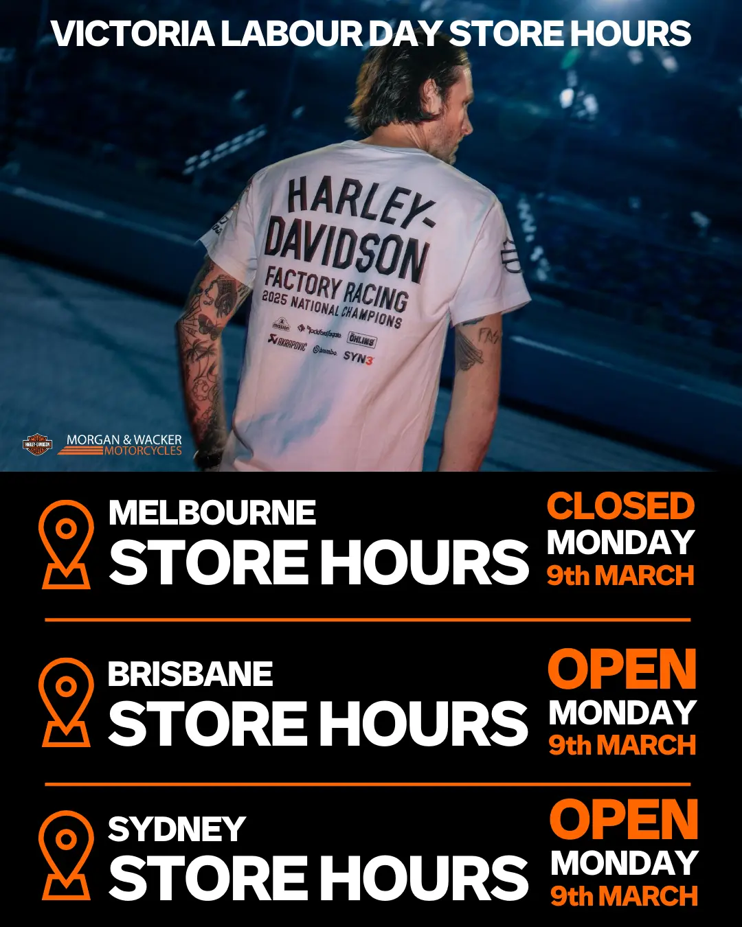 Closed Monday 9th March 2026