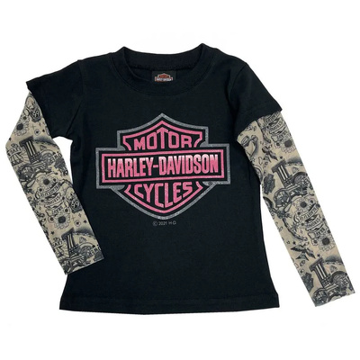 Harley-Davidson Girls Toddler T-Shirt With Tattoo Sleeves - Black