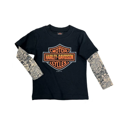 Harley-Davidson Boys Toddler T-Shirt With Tattoo Sleeves - Black