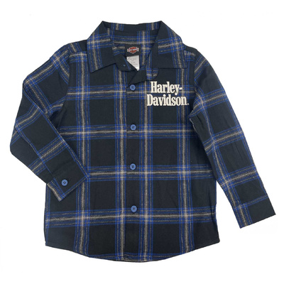 Harley-Davidson Little Boys Brushed Plaid Long Sleeve Shirt - Black/Blue