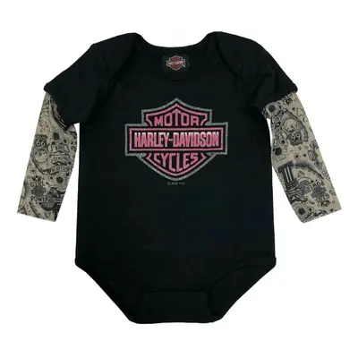 Harley-Davidson Girls Glitter B&amp;S Mesh Tattoo Long Sleeve Creeper - Black