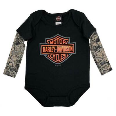 Harley-Davidson Newbown/Infant Boys Creeper With Tattoo Sleeves - Black