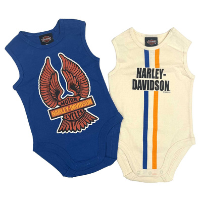 Harley-Davidson Baby Boys Newborn Rib Bodysuit Creeper Set - Blue/White - 2 Pack