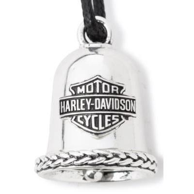 Harley-Davidson Engraved Braided Bar &amp; Shield Logo Ride Bell With Tie - Silver/Black