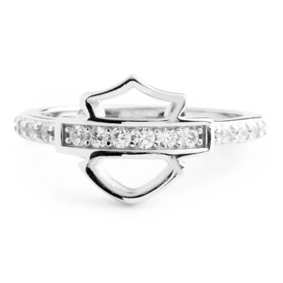 Harley-Davidson Womens Embellished Bar &amp; Shield Logo Ring - Stirling Silver