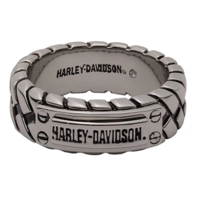 Harley-Davidson Mens Brass H-D Wordmark Braided Ring - Antique Silver