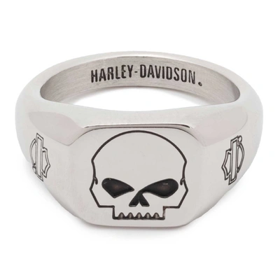 Harley-Davidson Mens Willie G Skull Beveled Edge Ring - Stainless Steel