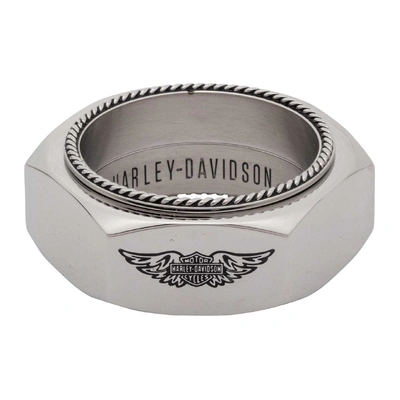 Harley-Davidson Mens Bar &amp; Shield Winged Hexagon Ring - Stainless Steel