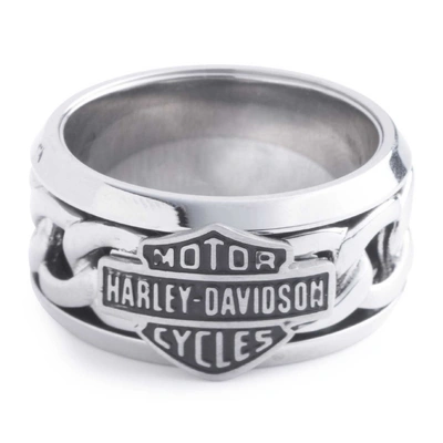 Harley-Davidson Mens Bar &amp; Shield Logo Faux Chain Ring - Stainless Steel