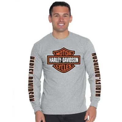 Harley-Davidson Mens Bar &amp; Shield Long Sleeve Tee - Grey