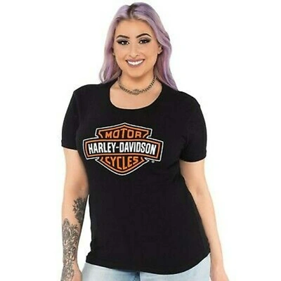 Harley-Davidson Womens Bar &amp; Shield Dealer Tee - Black/Orange