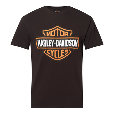 Harley-Davidson Bar &amp; Shield Orange On Black Mens Tee - Black