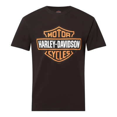 Harley-Davidson Bar & Shield Orange On Black Mens Tee - Black