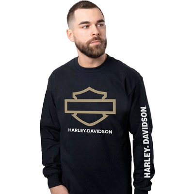 Harley-Davidson Mens Outline Bar &amp; Shield Dealer Tee Long Sleeve - Black