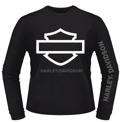 Harley-Davidson White Bar &amp; Shield Outline Long Sleeve Tee - Black