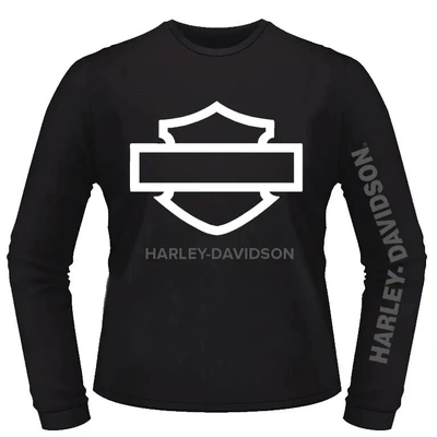 Harley-Davidson White Bar &amp; Shield Outline Long Sleeve Tee - Black