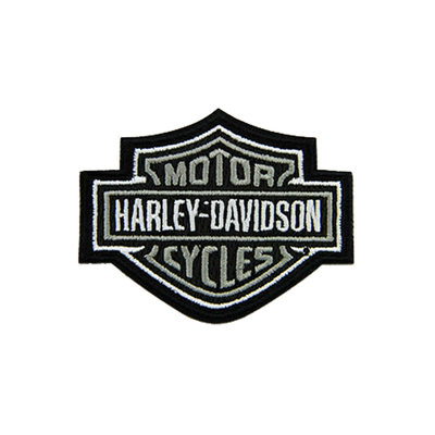 Harley-Davidson 3 inch Embroidered Bar &amp; Shield Logo Emblem Sew-On Patch - Grey/White/Black