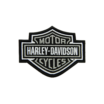 Harley-Davidson 4 inch Embroidered Bar &amp; Shield Logo Emblem Sew-On Patch - Grey/White/Black