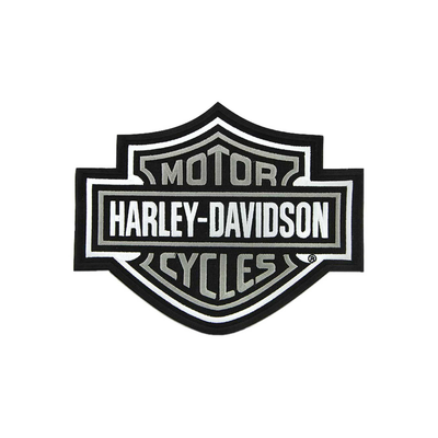 Harley-Davidson 9.25 inch Embroidered Bar &amp; Shield Logo Emblem Sew-On Patch - Grey/White/Black