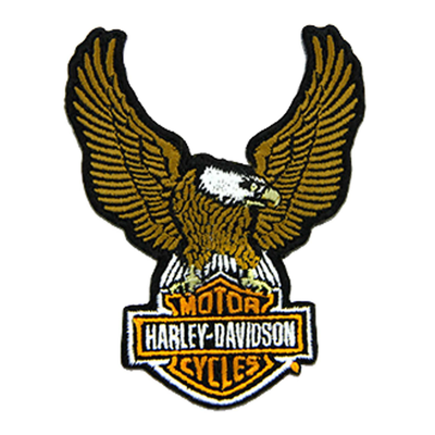 Harley-Davidson 3.5 in Embroidered Eagle Bar &amp; Shield Emblem Sew-On Patch - Brown/Orange/White