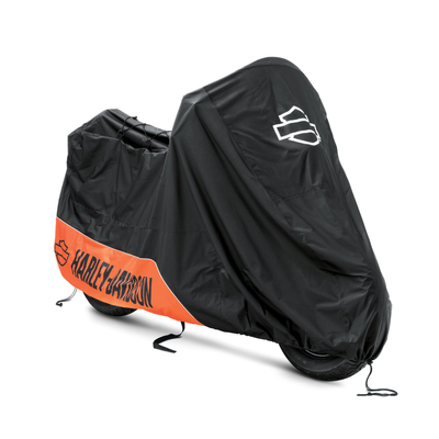 Harley-Davidson Indoor/Outdoor Motorcycle Cover For VRSC-Dyna-Softail-RH Models-Black-Orange