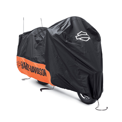Harley-Davidson Indoor/Outdoor Motorcycle Cover For Touring and Freewheeler Models-Black-Orange