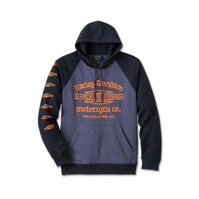 Harley-Davidson Mens Old English Stacked Bar &amp; Shield Raglan Hoodie - Harley Black/Surf The Web