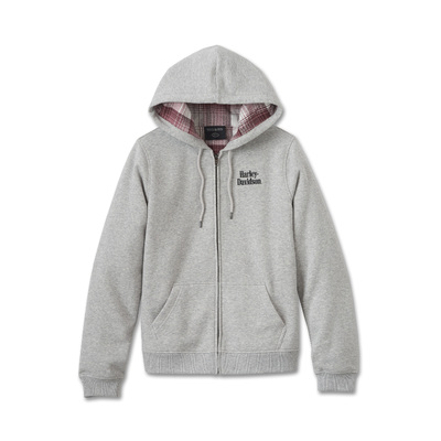 Harley-Davidson Forever Flannel Lined Full Zip Womens Hoodie - Light Grey Heather