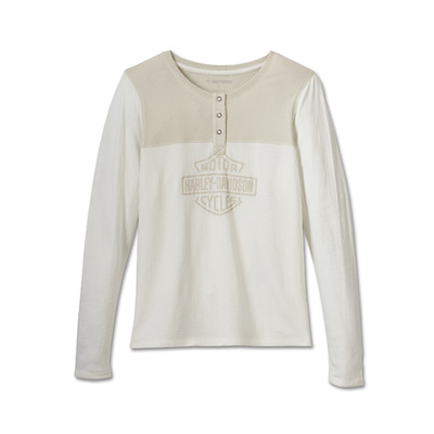 Harley-Davidson Timeless Long Sleeve Womens Henley - Colorblock Cloud Dancer &amp; Silver Birch