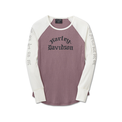 Harley-Davidson Authentic Long Sleeve Womens Rib Top - Colorblock Wistful Mauve &amp; Cloud Dancer