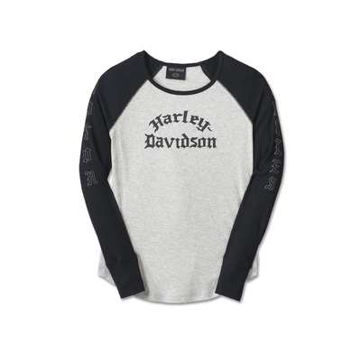 Harley-Davidson Authentic Long Sleeve Womens Rib Top - Colorblock Light Grey Heather &amp; Harley Black