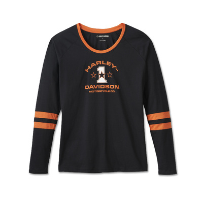 Womens First-Class Long Sleeve Raglan Top - Colorblock - Harley Black &amp; Harley Orange