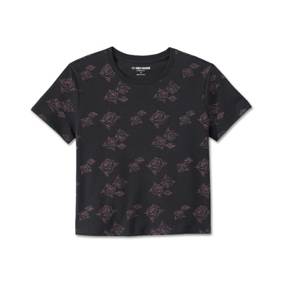 Harley-Davidson Rosebud Print Womens Top - Print Harley Black &amp; Wistful Mauve