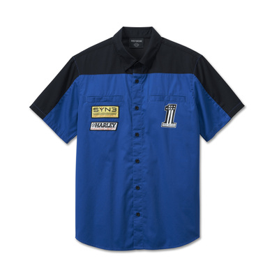 Harley-Davidson Mens #1 Victory Short Sleeve Shirt - Colorblocked - Blue - Colorblocked - Blue
