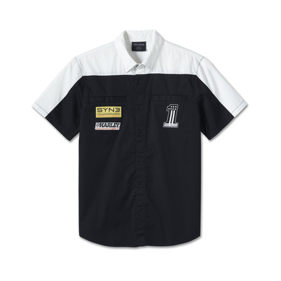 Harley-Davidson Mens #1 Victory Short Sleeve Shirt - Colorblocked - Bright White - Colorblocked - Bright White