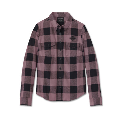 Harley-Davidson Retro Long Sleeve Womens Flannel Shirt - Plaid Wistful &amp; Harley Black